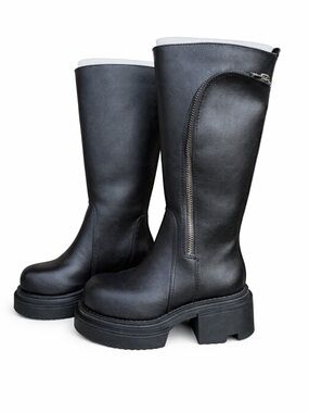 Dolls Kill Black Chunky Platform Knee Boots with Side Zip